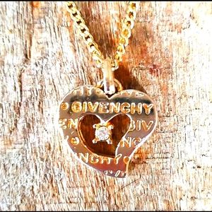 Authentic Vintage Givenchy Gold Logo Heart Necklace